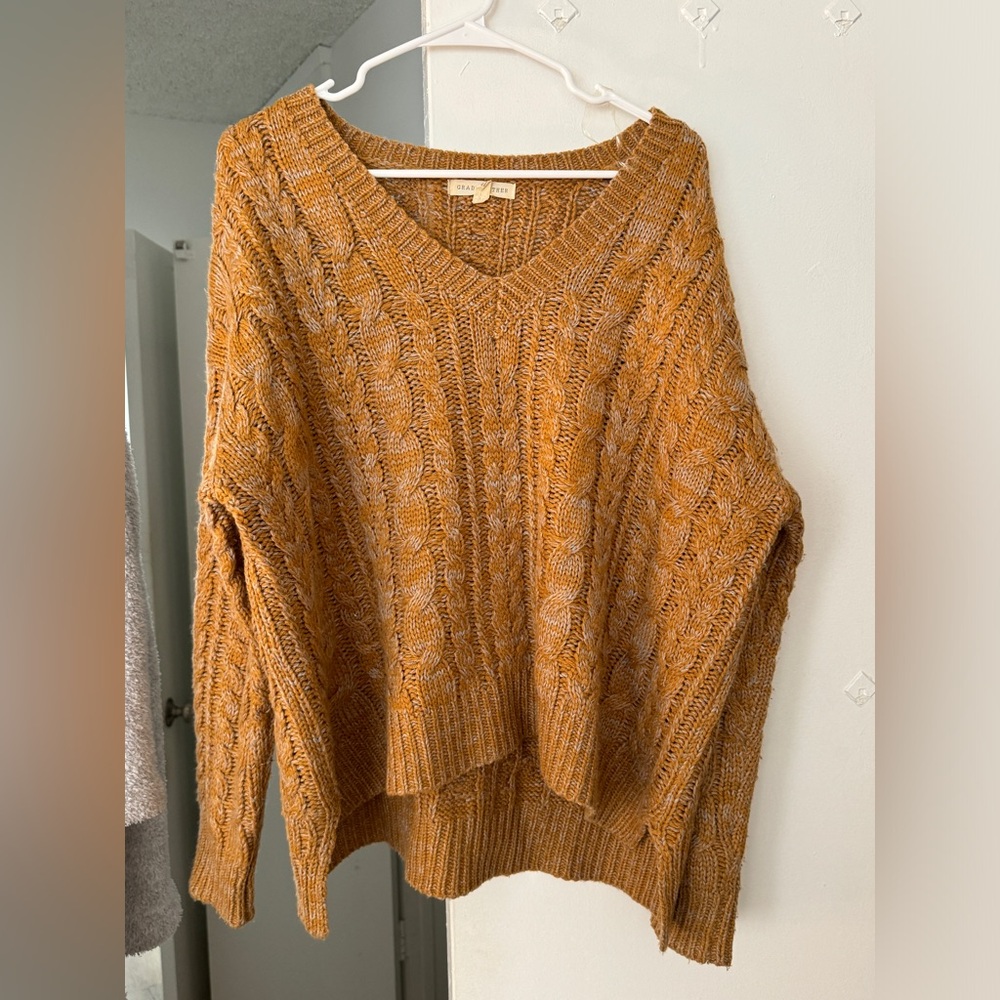Grade & Gather Orange Knit Slouchy Off the Shoulder Sweater - Size S